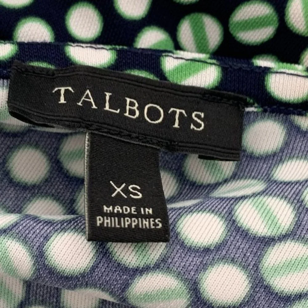 Talbots Belted Sheath Dress Sleeveless Green Black‎ White XS Round Neck Comfort
